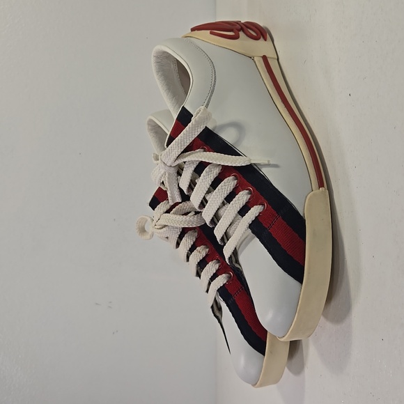 Gucci Boulevard Vintage Stripe White Leather Cursive Logo Women's Sneakers 7 - Picture 4 of 15